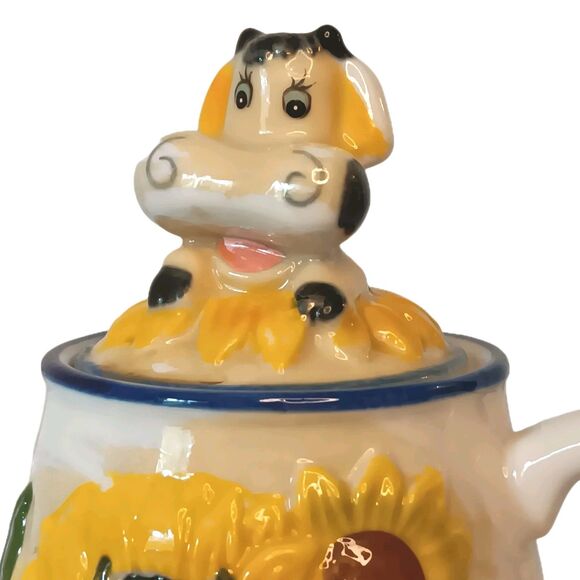 Cow With Sunflowers Ceramic Small Teapot Or Large Creamer Kitschy 6" x 7" - Picture 8 of 11